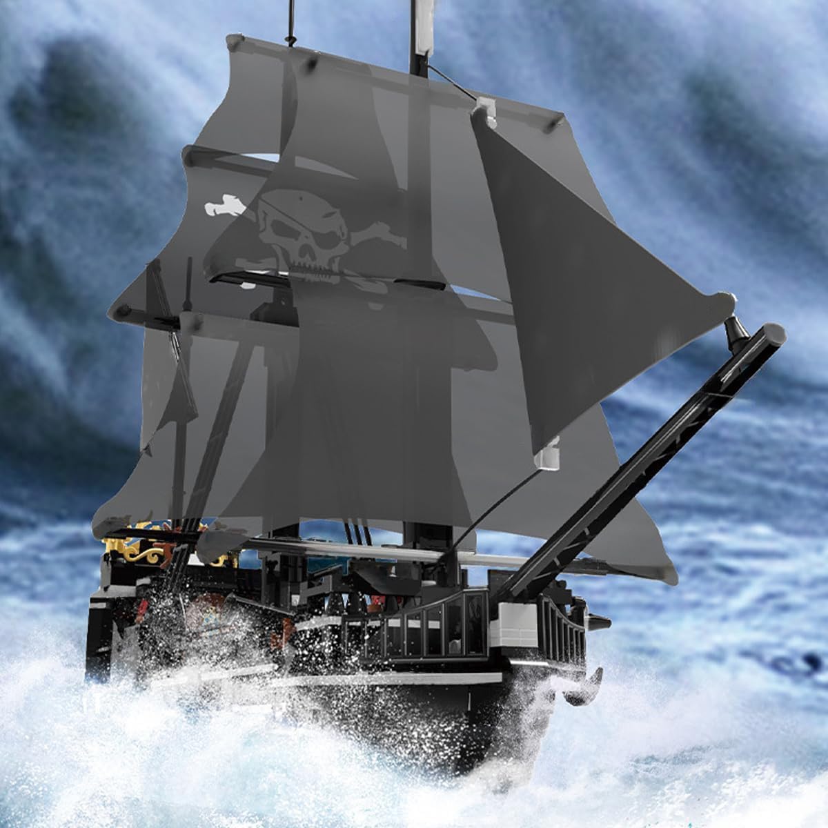 KeKeDuo Black Pearl Pirate Ship Model Building Block Set, 1424Pcs